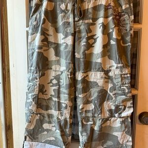 Camouflage Cargo Women’s capris and pants size 15 with pretty embroidery